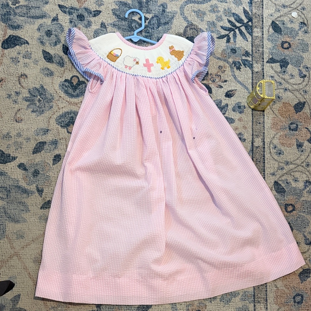Pink Embroidered Smocked Ruffle Kids Dress